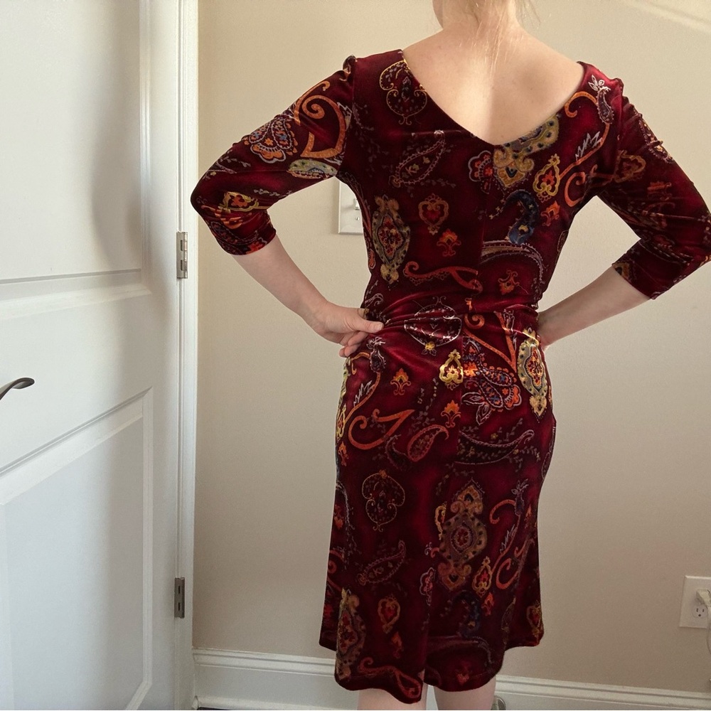 Carole Little VTG Velvet Holiday 3/4 Sleeve Dress - Picture 3 of 5